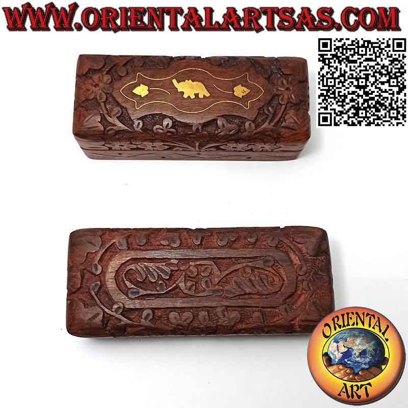 Jewelery box with slipcase with lined interior and floral carvings, in 13x5 rosewood