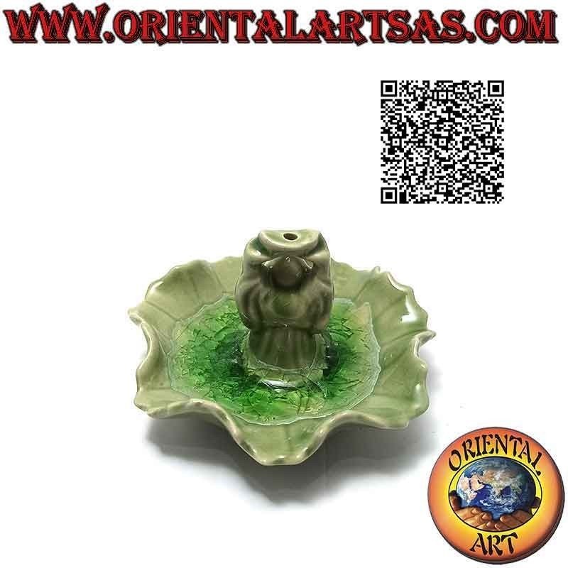 Brucia incenso "Buddha dell'abbondanza (Budai) in piedi" nella foglia in ceramica dipinta e interno vetrificato