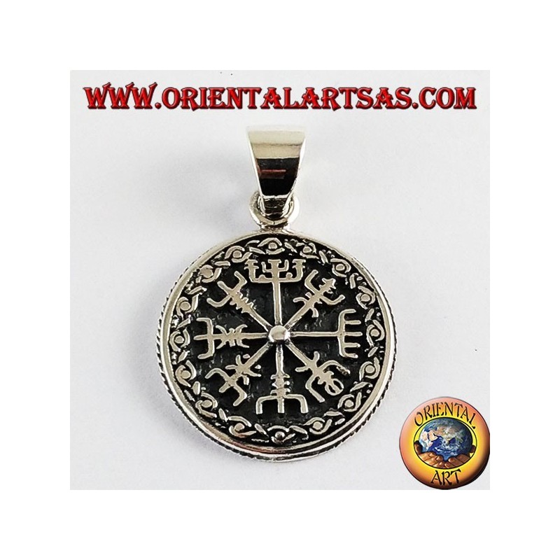 Pendentif argent et Aegishjalmur vegvisir avec Celtic runes