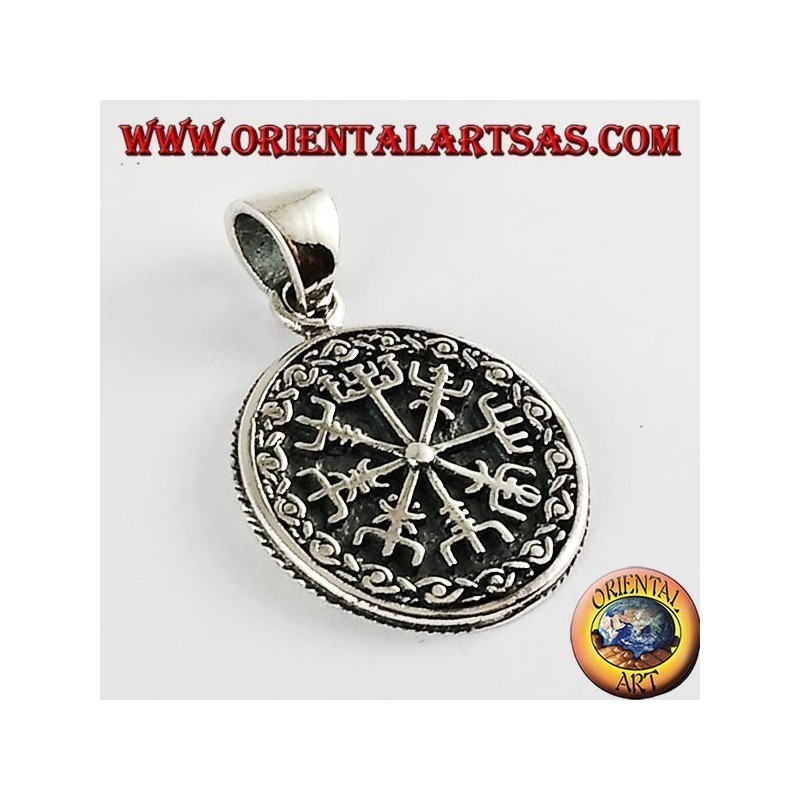 Silver pendant and Aegishjalmur vegvisir with Celtic runes