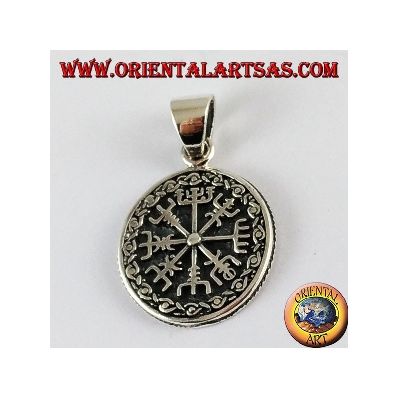 Silver pendant and Aegishjalmur vegvisir with Celtic runes