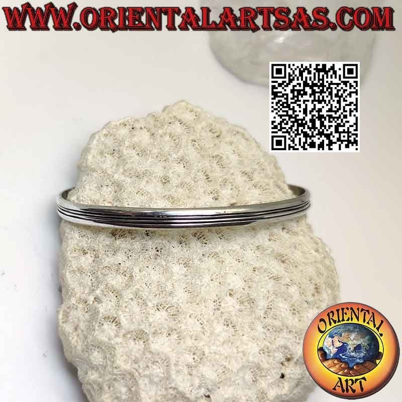 Pulsera rígida de plata 925‰ lisa con triple línea horizontal grabada