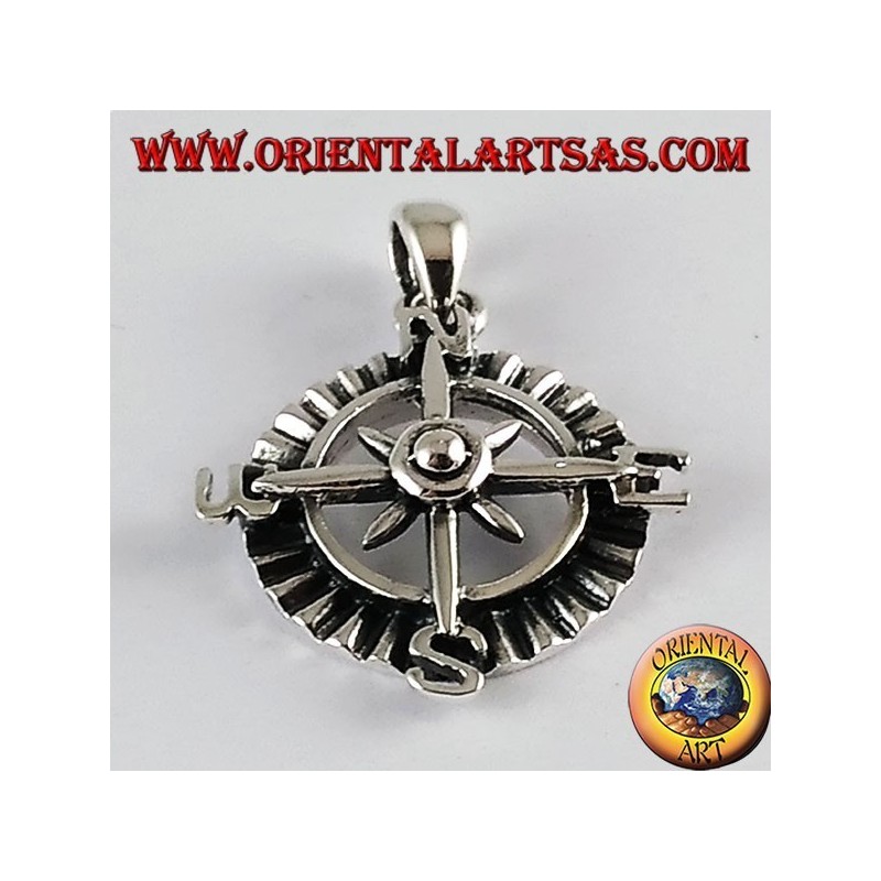Silver Pendant rose compass