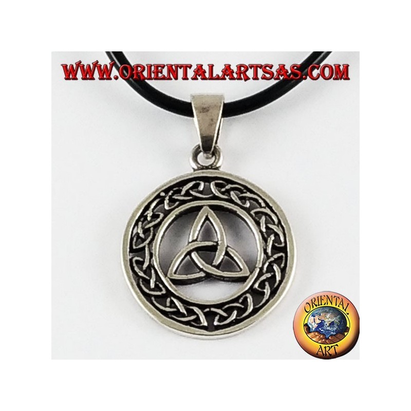 Silver Pendant Triquetra in Celtic knot circle