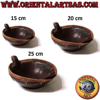Lombok pocket emptier bowl in dark terracotta with wicker edge and handles