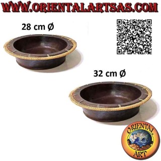 Vide-poches rond Lombok en terre cuite foncée et bord haut saillant avec rotin Ø 28 cm