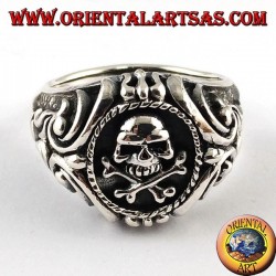 Silver ring, pirate skull with lateral cross