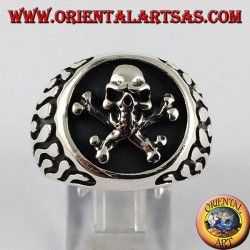 Silber Ring, Flamme Piratenschädel 