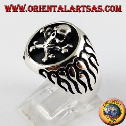 Silber Ring, Flamme Piratenschädel 