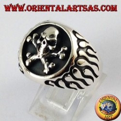 Silber Ring, Flamme Piratenschädel 