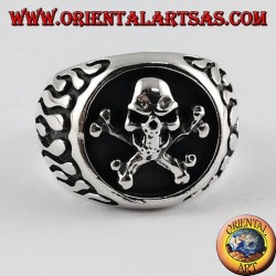 Silber Ring, Flamme Piratenschädel 