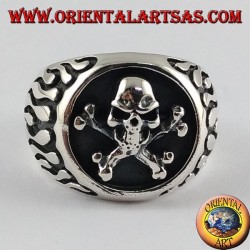 Silber Ring, Flamme Piratenschädel 