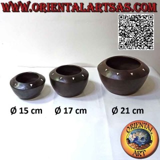 Traditional Lombok bowl in dark terracotta with white triangles, handmade