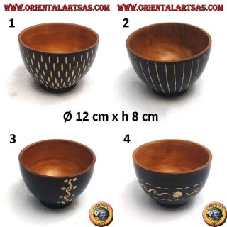 Ciotola in legno di mogano con decorazioni incise a mano da 12 cm
