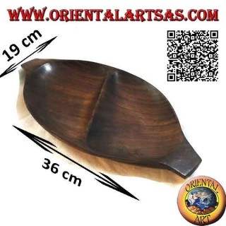Pocket emptier oval tray with double compartment in teak wood