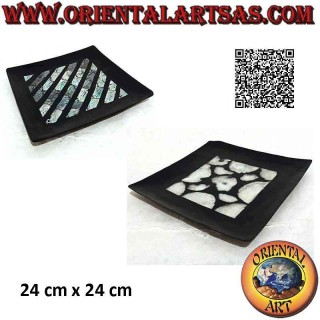 Svuotatasche vassoio quadrato in resina nera lucida e madreperla applicata da 24 cm x 24 cm (1)