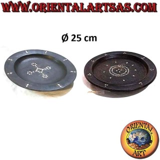 Lombok bandeja valet bandeja redonda en madera de caoba e incrustaciones concéntricas de nácar 25 cm ø