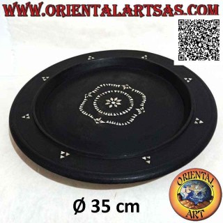 Svuotatasche vassoio tondo di Lombok in legno di mogano e intarsi in madreperla curvi da 35 cm ø