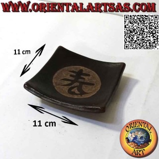 Terracotta square saucer pocket emptier with Chinese lucky charm 11 cm
