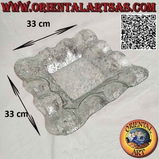Svuotatasche centrotavola quadrato con bordi merlettati in vetro e decorazioni argentee orientali da 33 cm