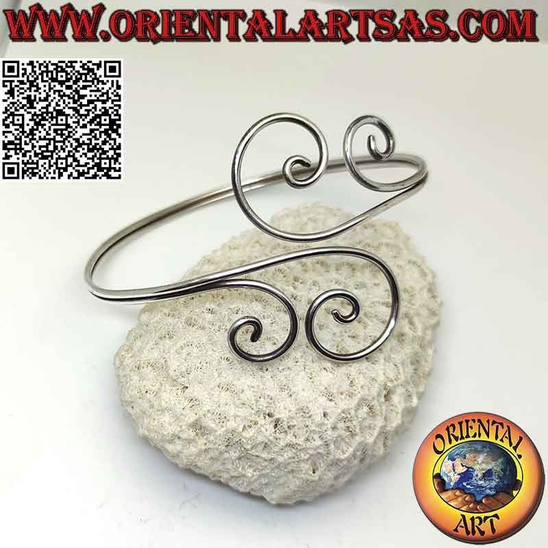 Brazalete rígido antebrazo en plata 925‰ lisa, doble línea con onda final en ambos lados