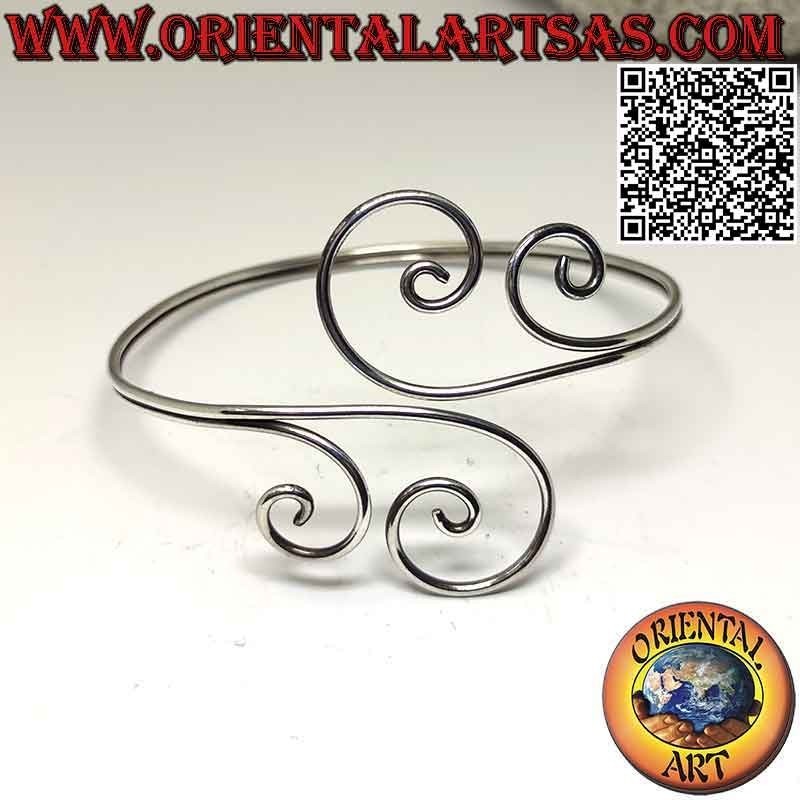 Forearm rigid bracelet in smooth 925 ‰ silver, double line with final wave on both sides