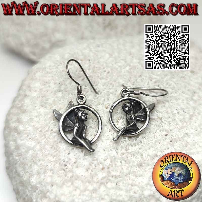 Boucles d'oreilles à levier en argent avec fée dans le cercle