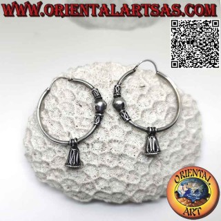 Boucle d'oreille en argent, boule travaillée en cercle entre entrelacs et serpentin et grelot esthétique, 32 mm