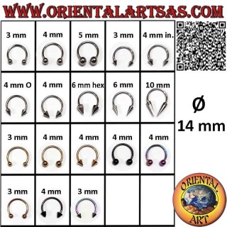 Horseshoe piercing (circular barbell) in surgical steel (316L), 14 mm Ø x 1.2 mm thick