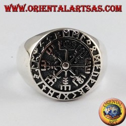 Silver ring, Aegishjalmur and vegvisir with Celtic runes