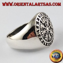 Silver ring, Aegishjalmur and vegvisir with Celtic runes