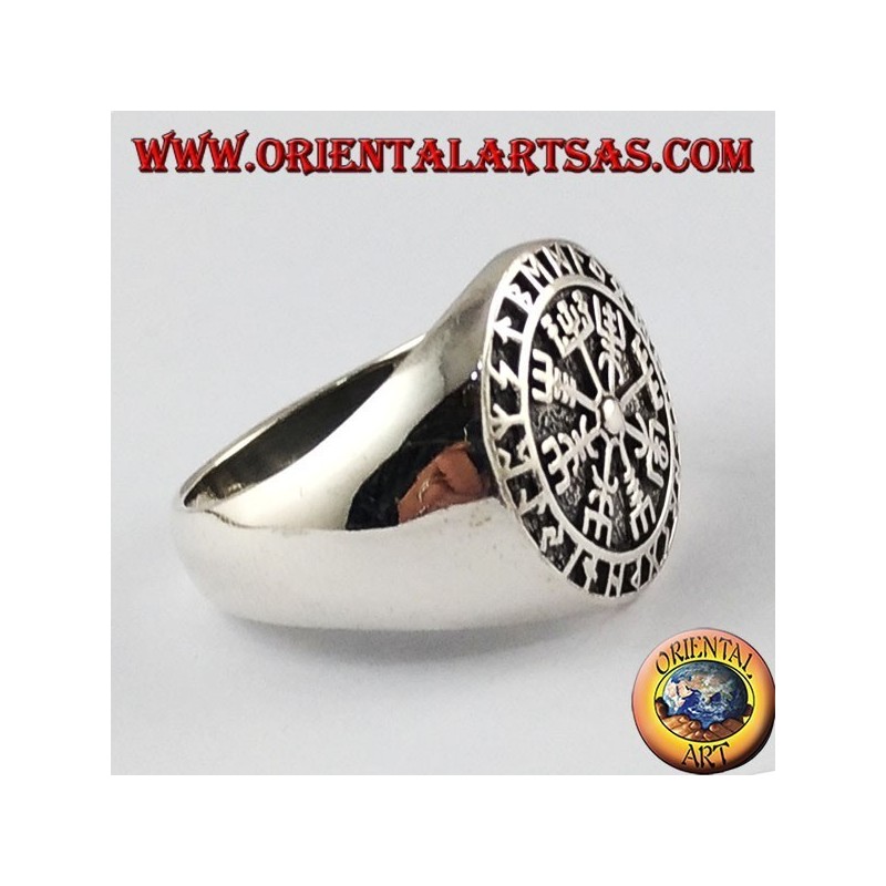 Silber Ring, Aegishjalmur und vegvisir mit keltischen Runen