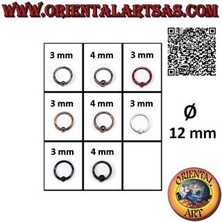 Ball closure ring piercing in surgical steel (316L), 12 mm Ø x 1.2 mm thick