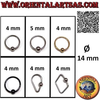 Kugelverschlussring-Piercing aus Chirurgenstahl (316L), 14 mm Ø x 1,2 mm dick