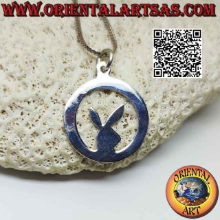 Pendentif argent "playboy" lapin lisse dans le cercle (plat)