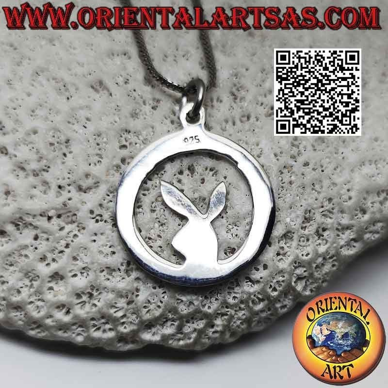 Pendentif argent "playboy" lapin lisse dans le cercle (plat)