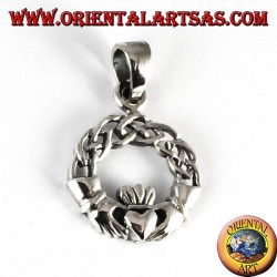 Pendentif argent, Claddagh avec noeud celtique