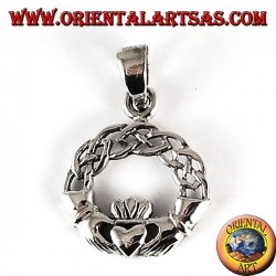 Silver Pendant, claddagh with Celtic knot