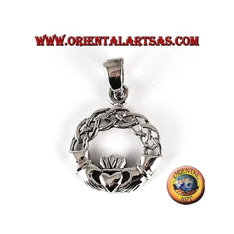 Pendentif argent, Claddagh avec noeud celtique