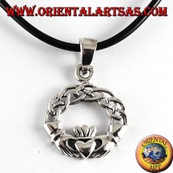 Colgante de plata, claddagh con nudo celta