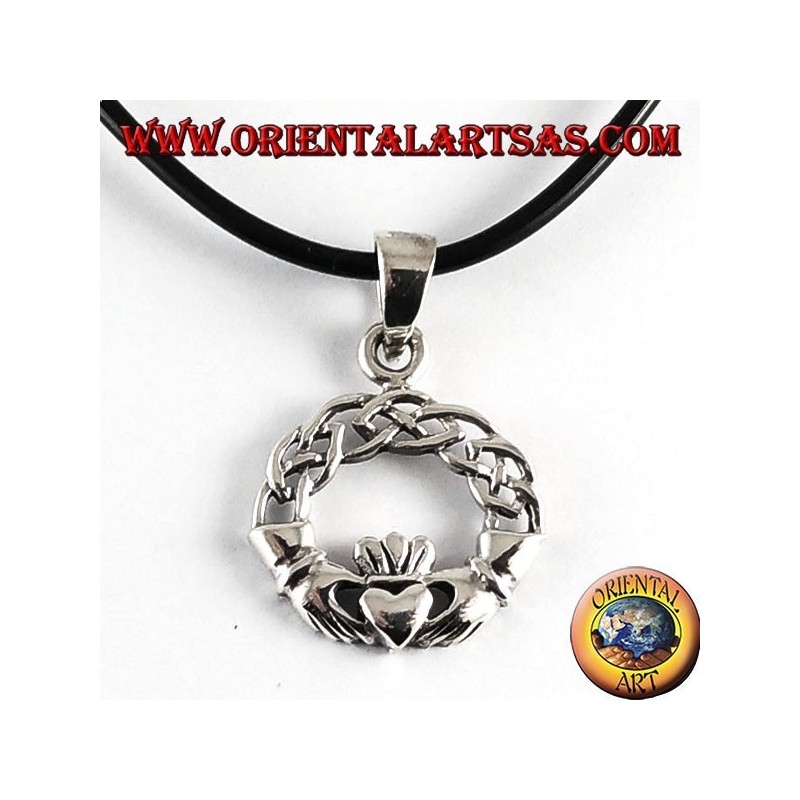 Colgante de plata, claddagh con nudo celta