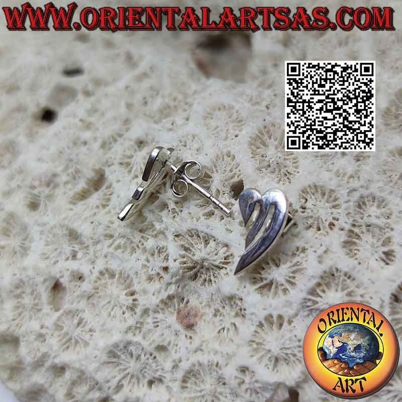 Boucles d'oreilles en argent lobe de coeur lisse avec pointe allongée et paire de lignes ajourées