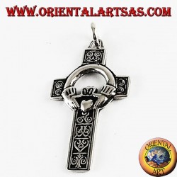 Pendentif argent, croix celtique avec Claddagh