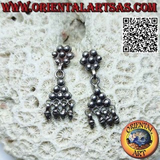 Boucles d'oreilles en argent avec boules, lobe hexagone avec triangle 3x3 et pendentifs