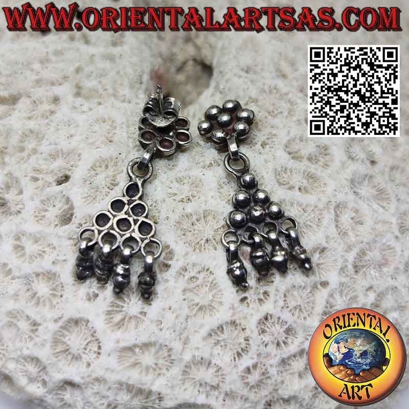 Orecchini in argento a palline, esagono da lobo con triangolo 3x3 e pendenti