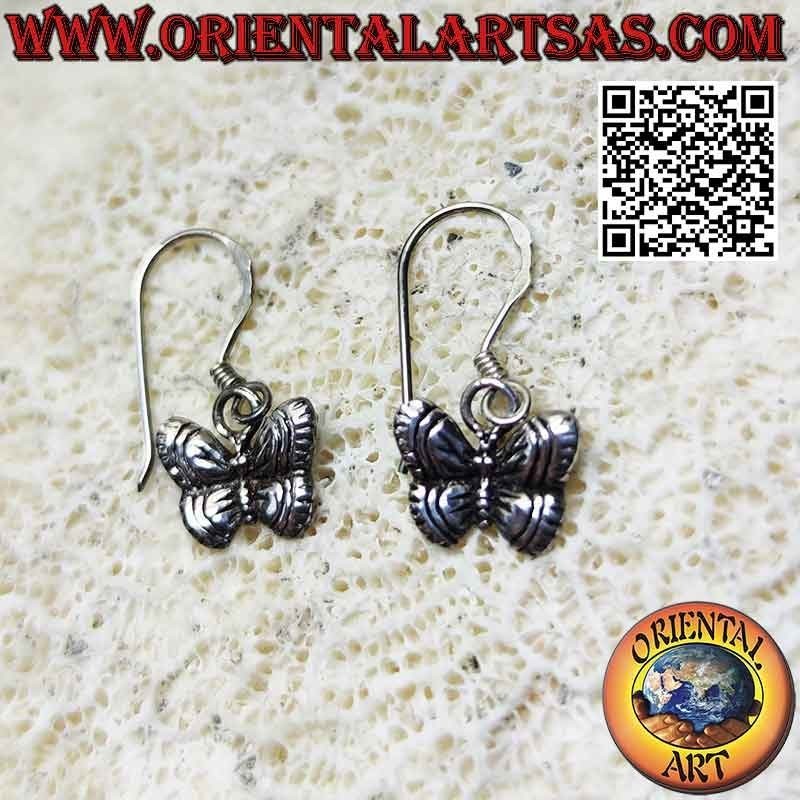 Silver leverback earrings with butterfly pendant