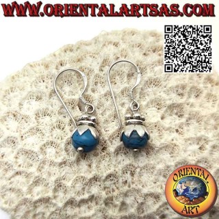 Silver leverback earrings with turquoise sphere with hood