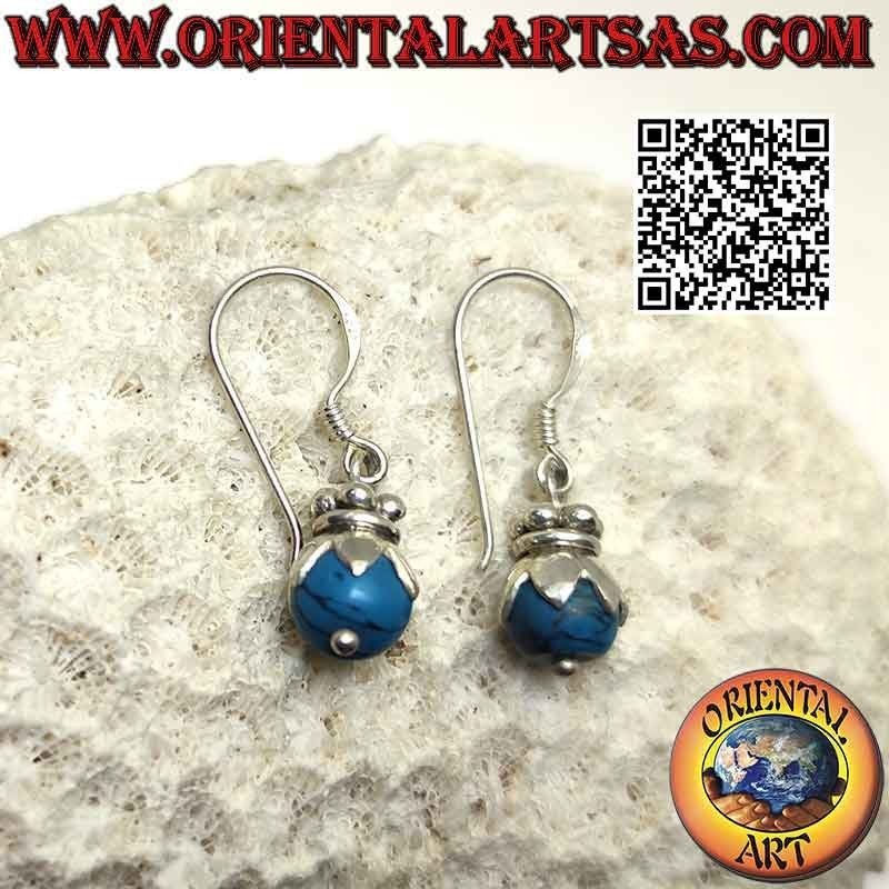 Boucles d'oreilles à levier en argent avec sphère turquoise avec capuche