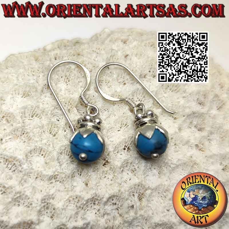 Silver leverback earrings with turquoise sphere with hood