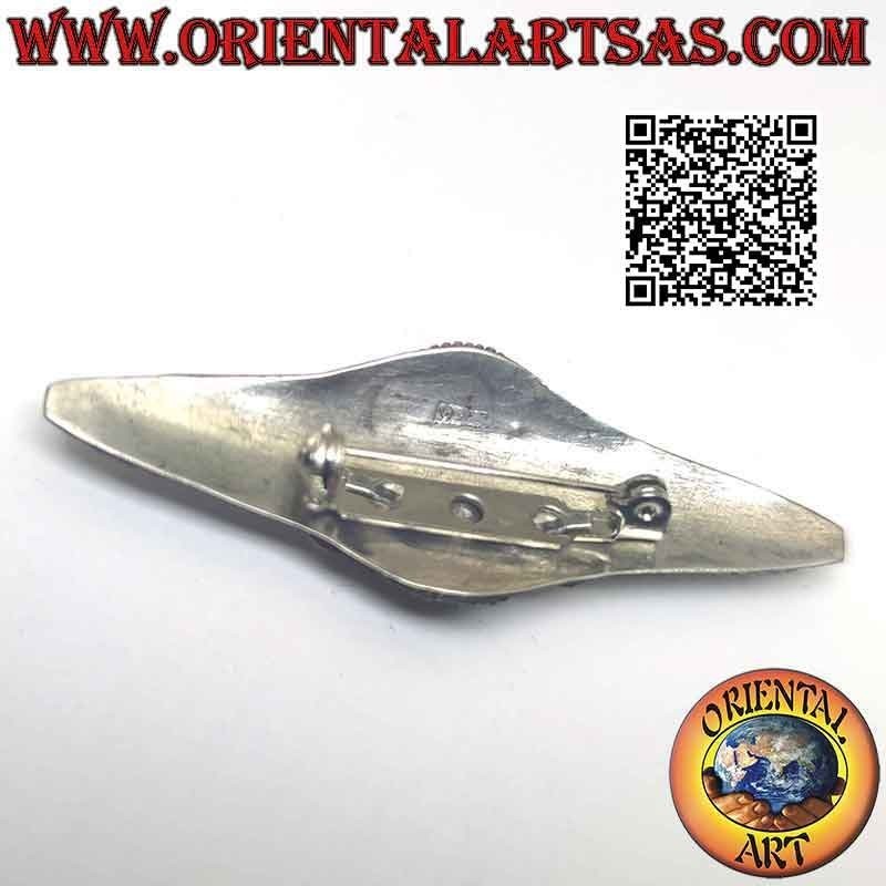 Broche en argent 925 ‰ avec améthyste ovale naturelle, 4 plaques en or 14 carats et décoration de clous